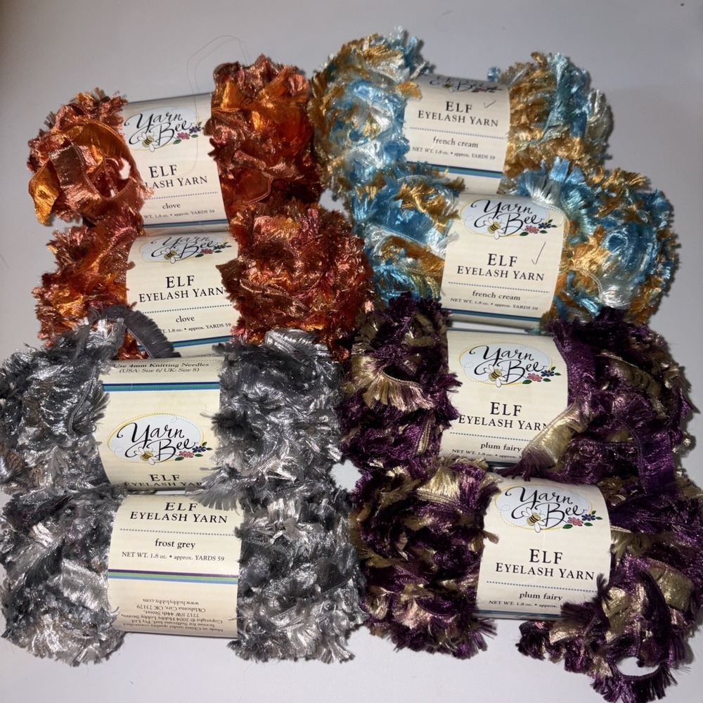 8 Yarn Bee Elf Eyelash Yarn Plum Fairy Frost Gray Clove French Cream 1.8 Each